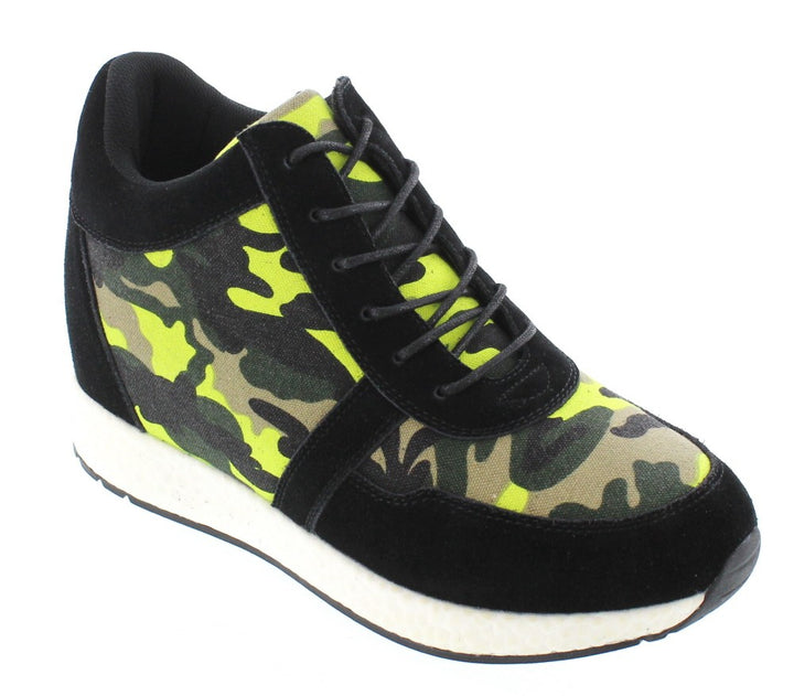 Elevator shoes height increase CALTO - H2244 - 3.2 Inches Taller (Camo Black/Yellow Canvas) - Lightweight