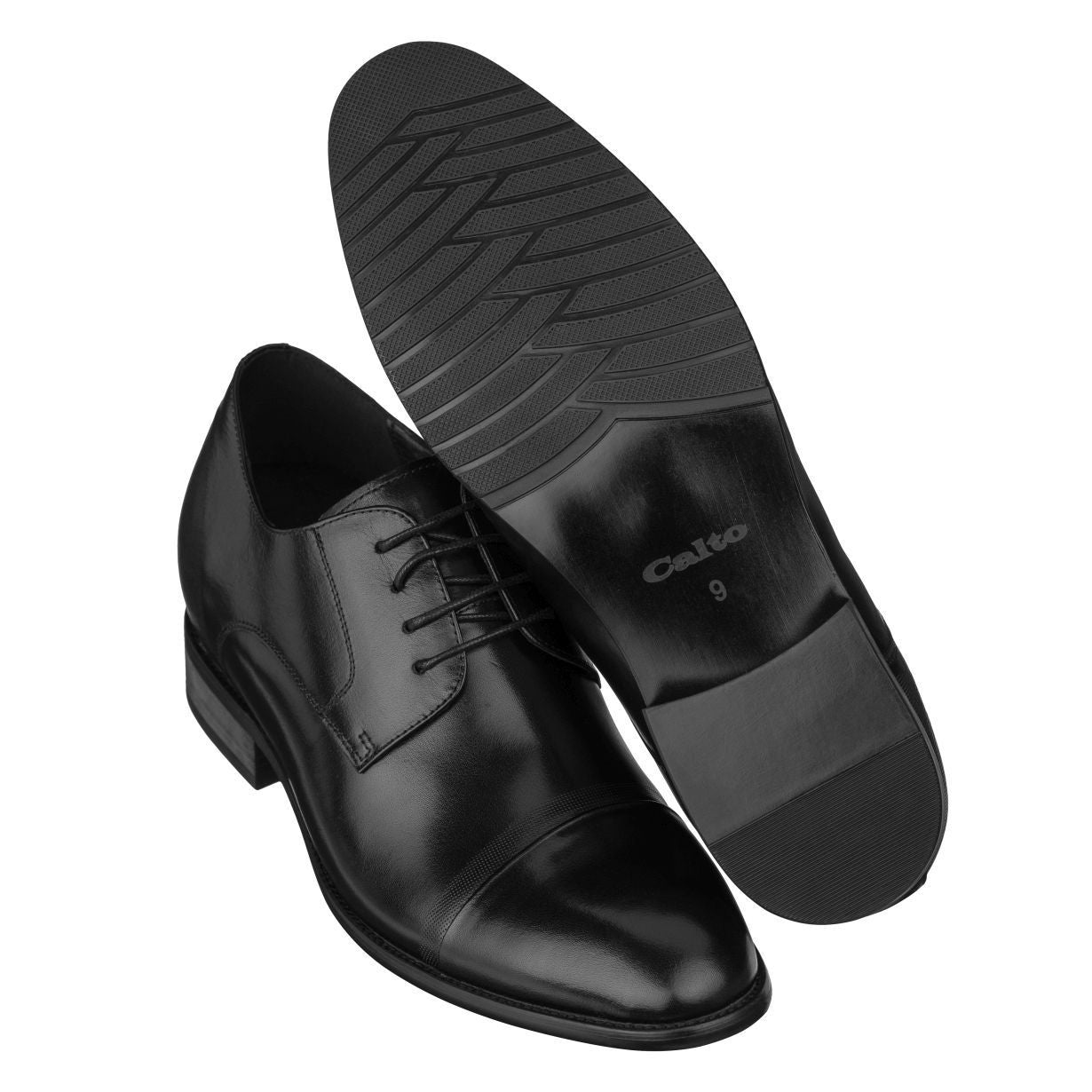 Elevator shoes height increase CALTO Black Formal Dress Shoes - Three Inches - Y1004
