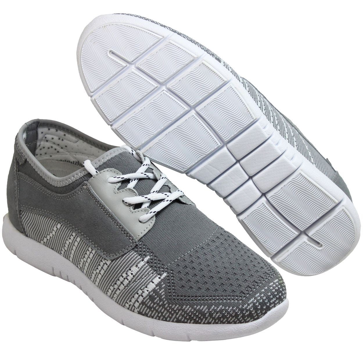 Elevator shoes height increase TOTO - D62108 - 2.8 Inches Taller (Grey/White) - Super Lightweight