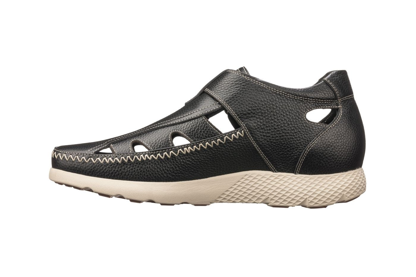 Elevator shoes height increase CALTO - K2132 - 2.8 Inches Taller (Black) - Fisherman Sandal Lightweight