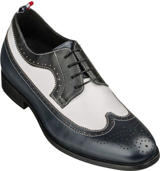 Elevator shoes height increase CALTO - S0810 Tri-Color Derby Wingtip Dress Shoes 3 Inch Taller (Navy/White/Black)