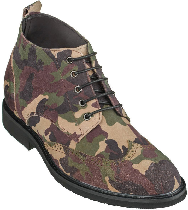 Elevator shoes height increase CALTO - S3651 - 3.0 Inches Taller (Camo Green) - Lightweight