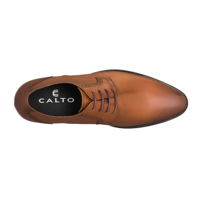 Elevator shoes height increase CALTO - S1911 - 2.8 Inches Taller (Brown) - Faux Leather Sole