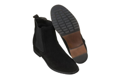 Elevator shoes height increase CALTO - K33090 - 2.9 Inches Taller (Black) - Suede Chelsea Boot