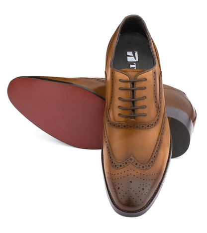 Elevator shoes height increase TOTO Brown Leather Oxford Dress Shoes - Three Inches - A2621C