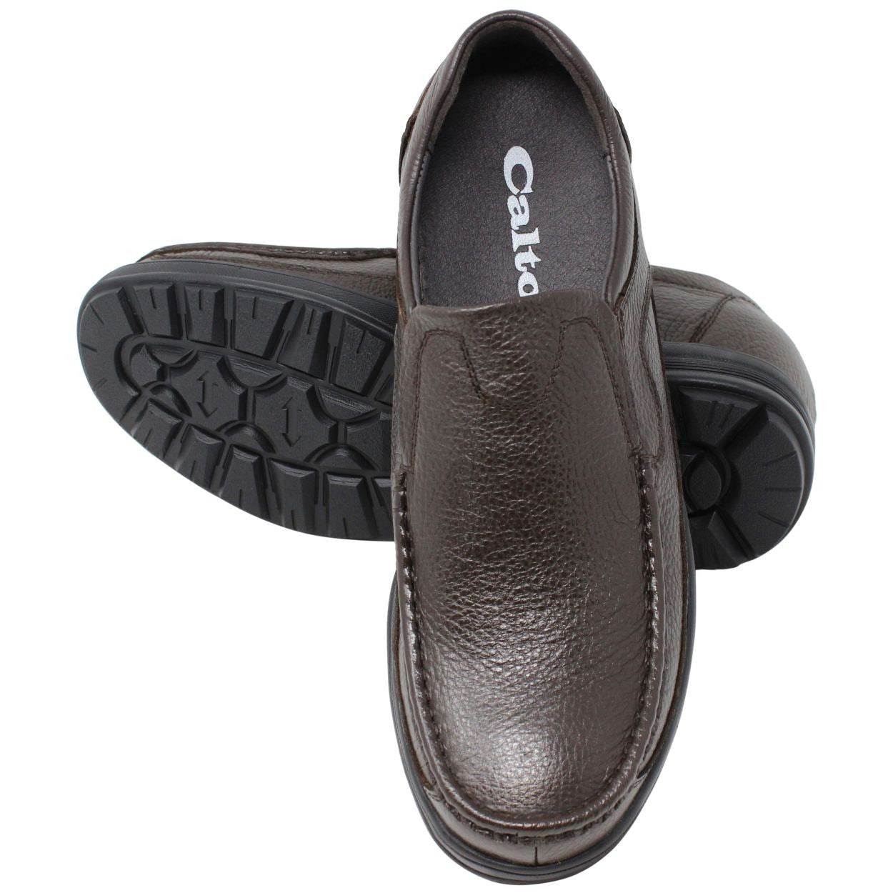 Elevator shoes height increase CALTO Lightweight Brown Slip-On Loafer Dress Shoes - G1823