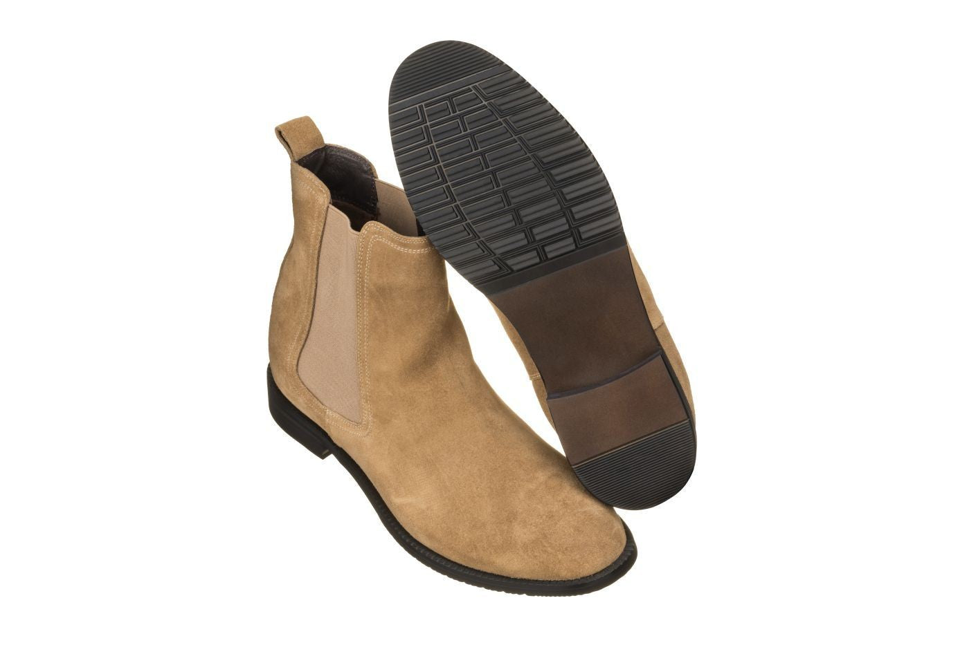 Elevator shoes height increase CALTO - K33091 - 2.9 Inches Taller (Khaki Brown) - Suede Chelsea Boot