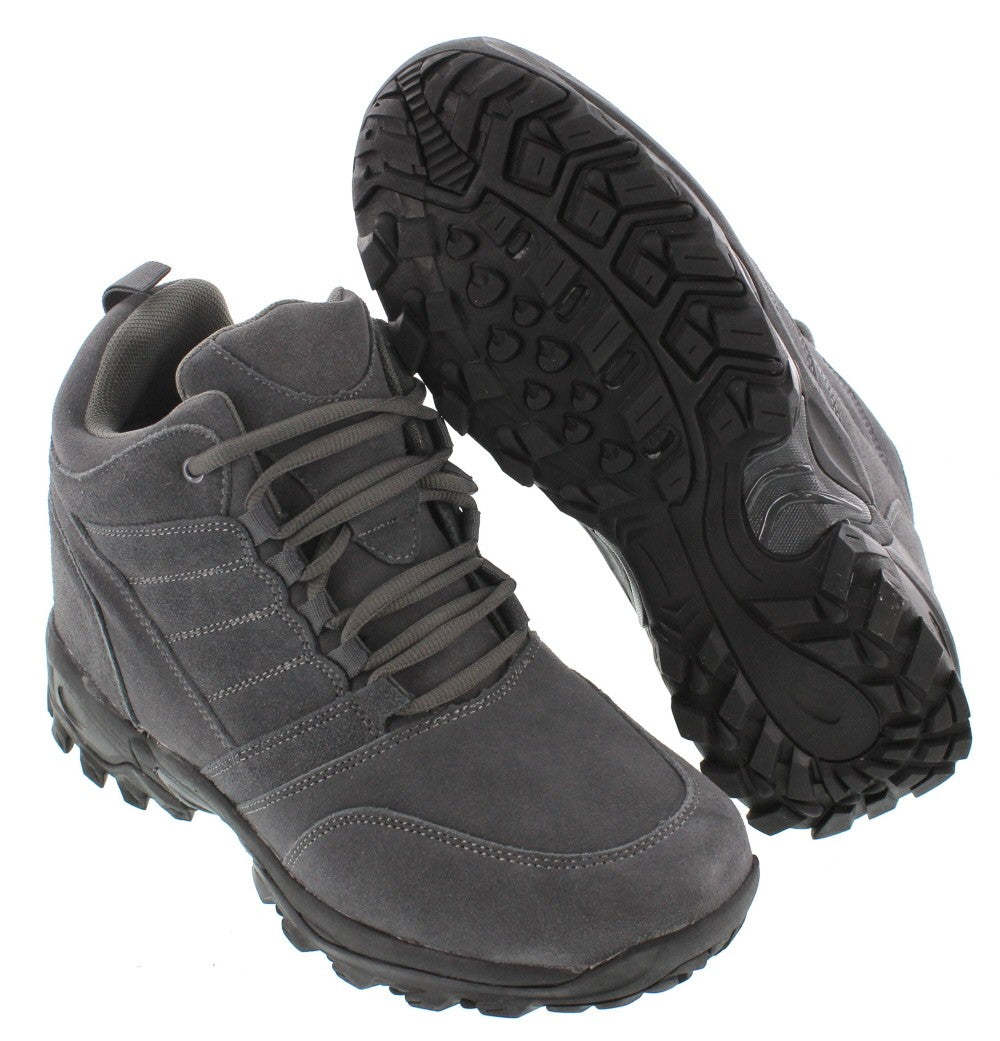 Elevator shoes height increase CALTO - H0032 - 4 Inches Taller (Grey) - Hiking Style Boots