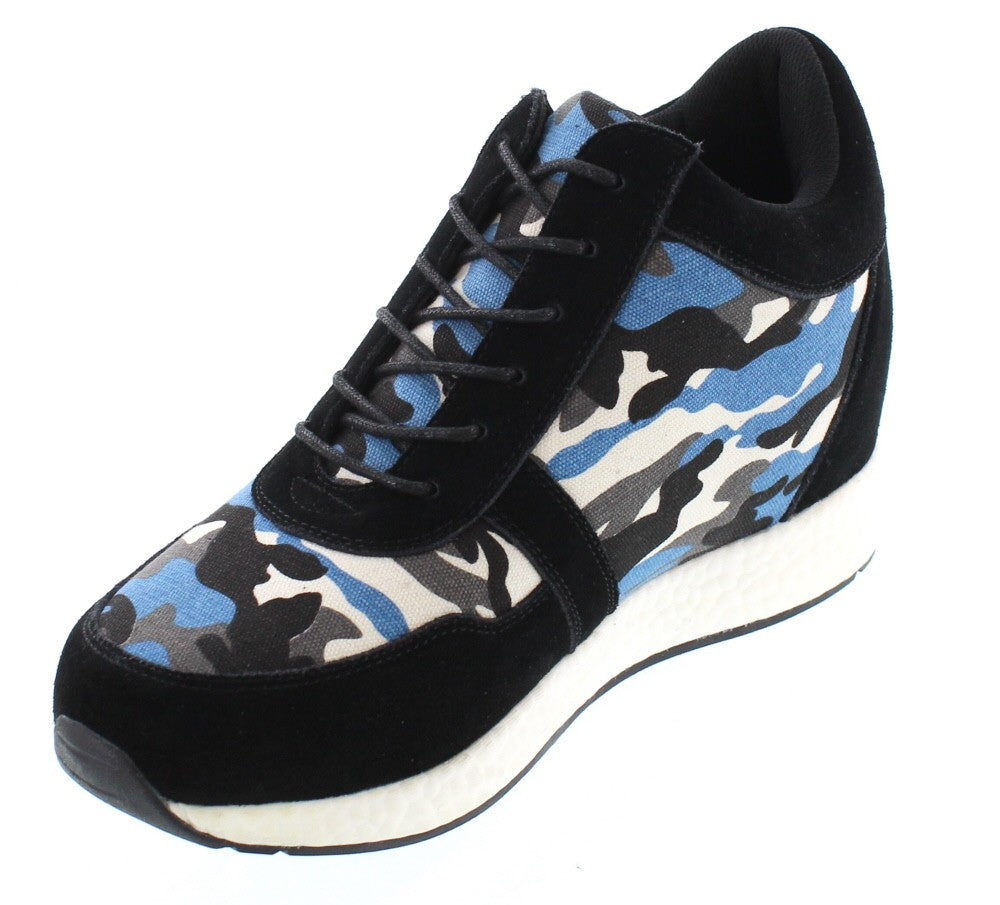 Elevator shoes height increase CALTO - H2243 - 3.2 Inches Taller (Camo Black/Blue Canvas) - Lightweight