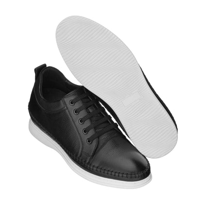 Elevator shoes height increase CALTO 3 Inch Casual Leather Elevator Sneakers - Black - S4311