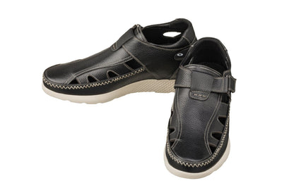 Elevator shoes height increase CALTO - K2132 - 2.8 Inches Taller (Black) - Fisherman Sandal Lightweight