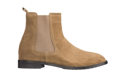 Elevator shoes height increase CALTO - K33091 - 2.9 Inches Taller (Khaki Brown) - Suede Chelsea Boot