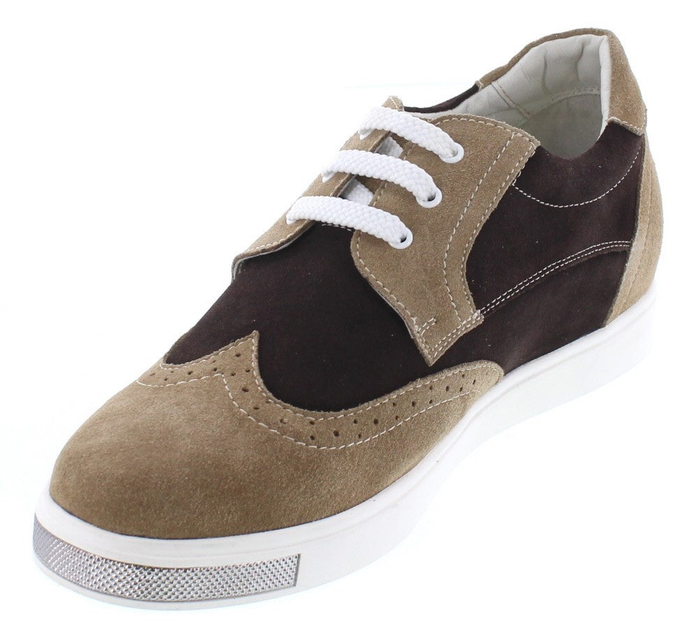 Elevator shoes height increase CALTO - Y26181 - 2.4 Inches Taller (Khaki/Dark Brown) - Size 7.5 / 8 / 9 Only