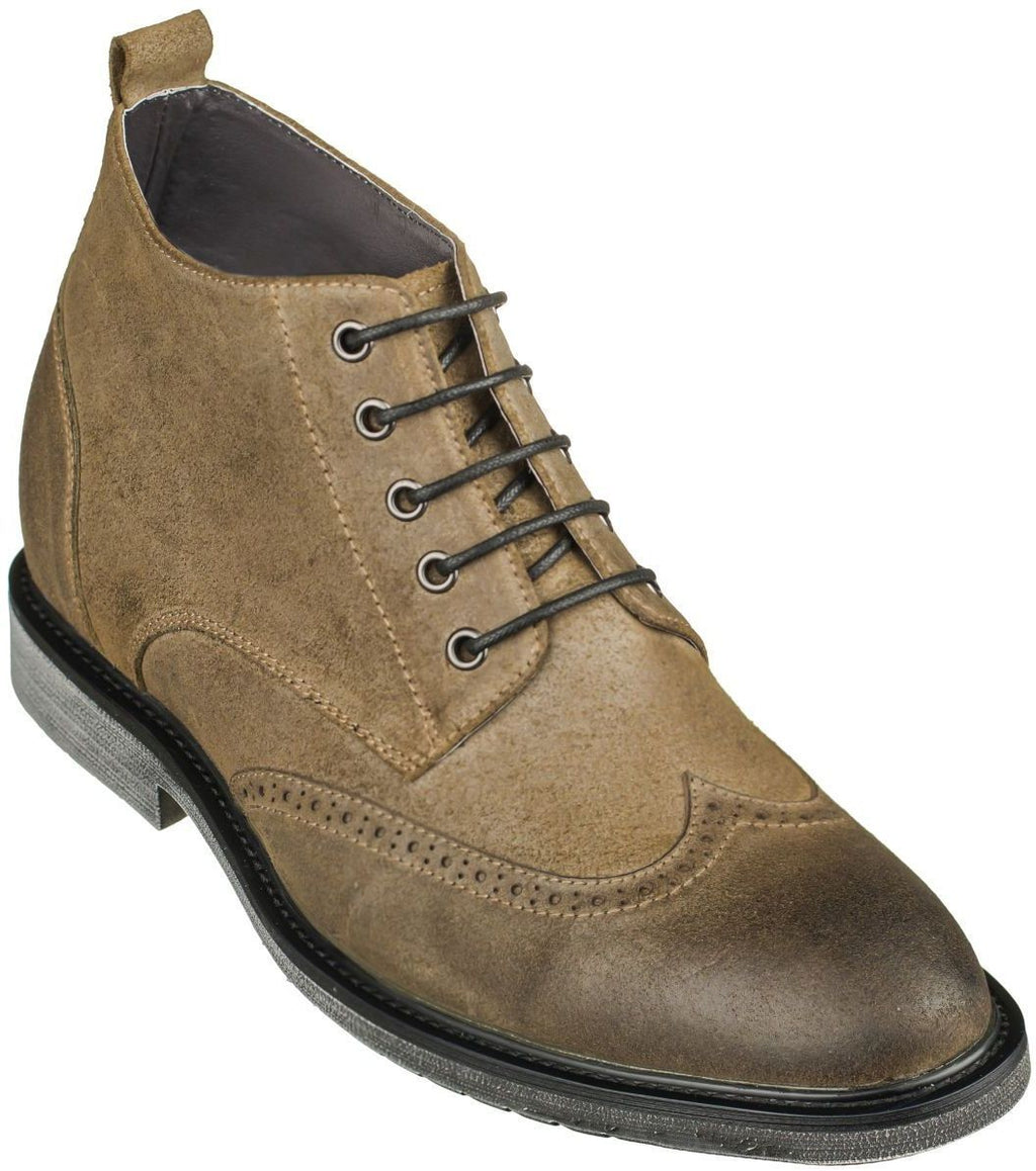 CALTO Men's Invisible Height Increasing Boots - Leather Lace-up Cap-Toe, Adds 2.8 Inches (Style Y42071)