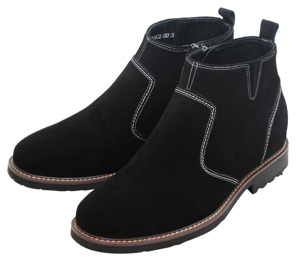 Elevator shoes height increase CALTO - Y41082 - 3.2 Inches Taller (Nubuck Black) - Zipper Boots