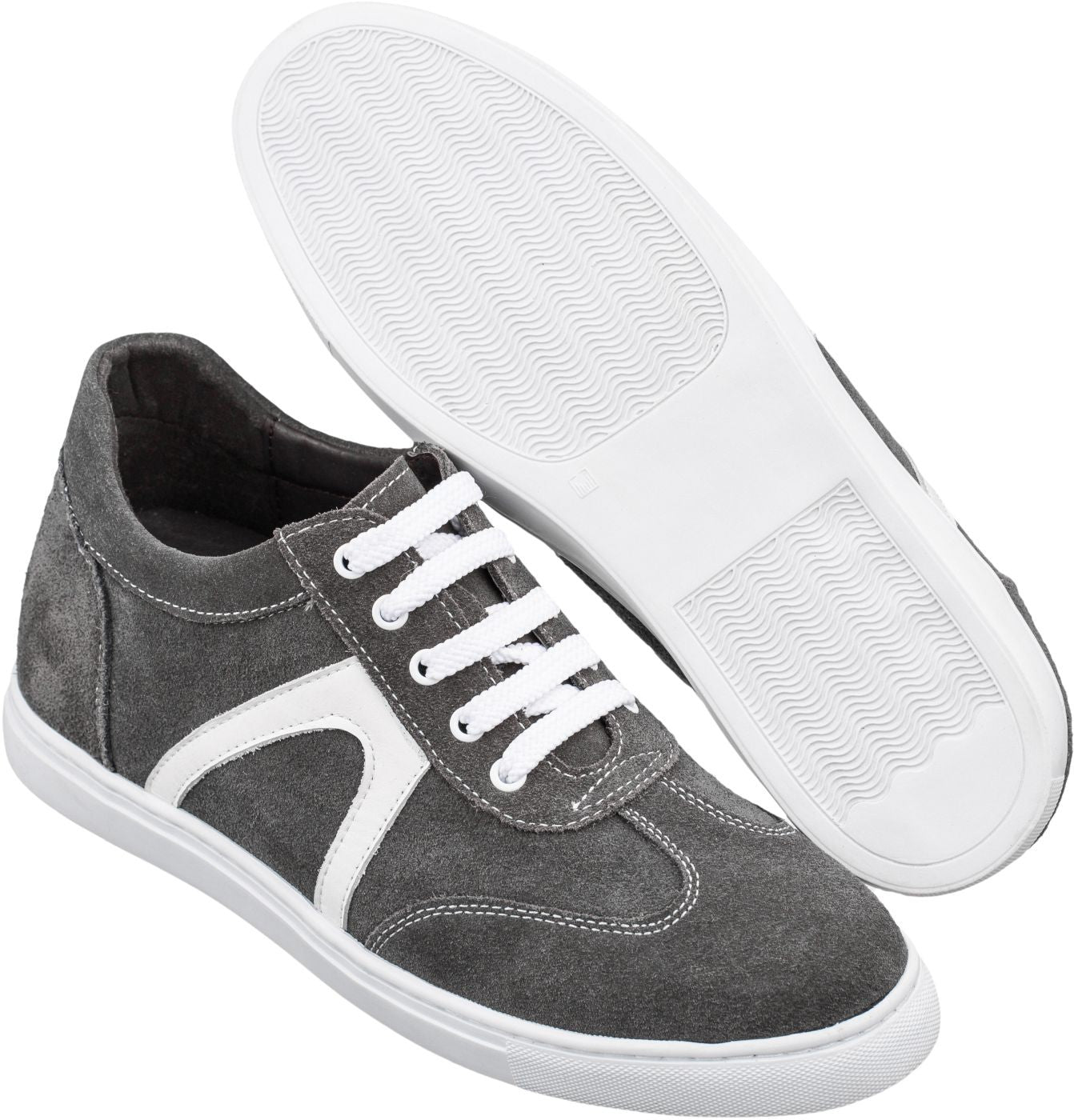 Elevator shoes height increase CALTO - T5319 - 2.6 Inches Taller (Grey/White) - Sueded