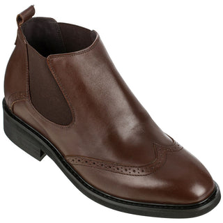 Elevator shoes height increase Brown CALDEN Leather Dress Chelsea Boots - Three Inches - K288021
