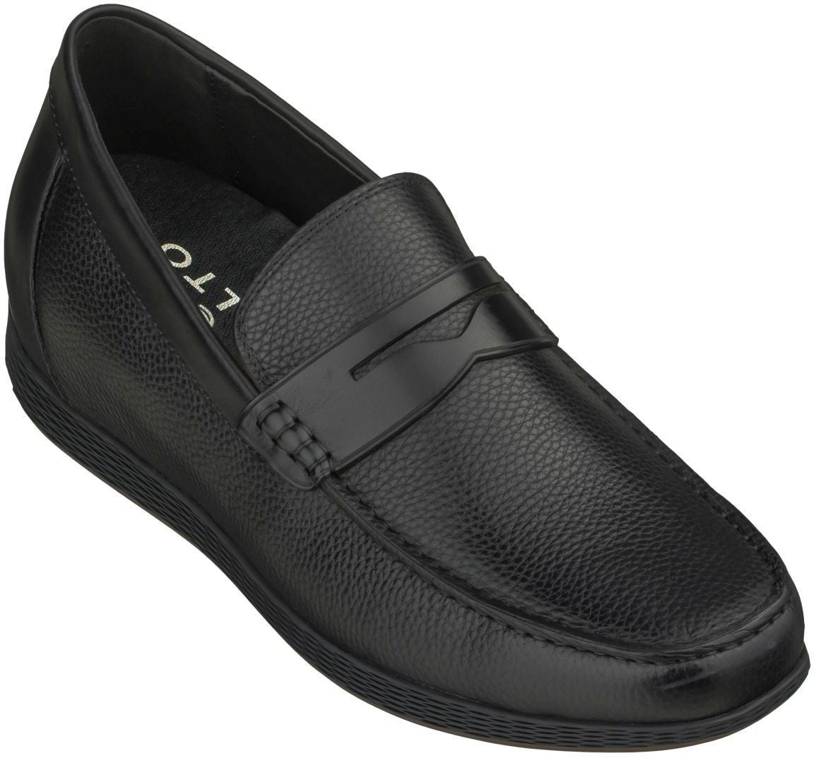 Elevator shoes height increase CALTO Black Penny Loafer Elevator Shoes - 2.4 Inches - S1090