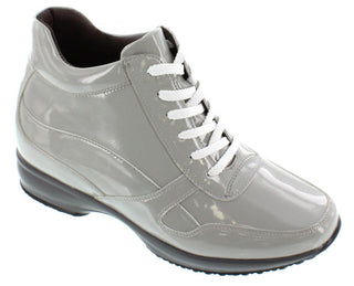 Elevator shoes height increase CALTO - G65231 - 3.2 Inches Taller (Off Grey Patent) - Lightweight - Size 6.5 / 7.5 / 9 Only