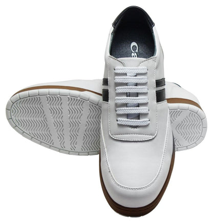 Elevator shoes height increase CALTO White Leather Sneakers - 2.8 inches - Y2821