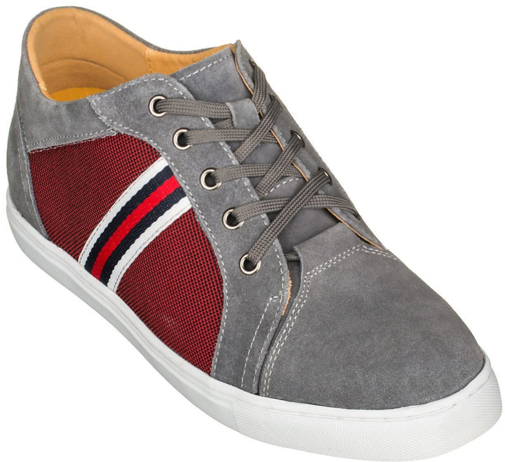 Elevator shoes height increase CALTO - J9102 - 2.4 Inches Taller (Grey & Metallic Red) - Lightweight - Size 8 Only