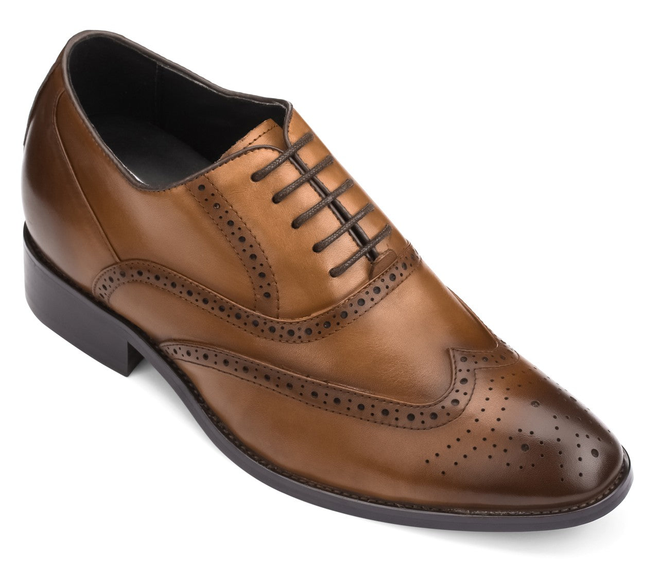Elevator shoes height increase TOTO Brown Leather Oxford Dress Shoes - Three Inches - A2621C